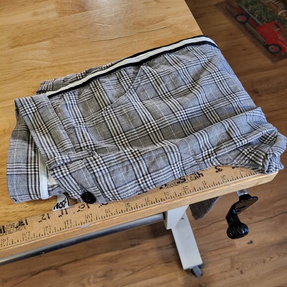 NSF 100% Cotton Plaid Pants Distressed Hem Side Stripe Size 30 Waist - Picture 11 of 15